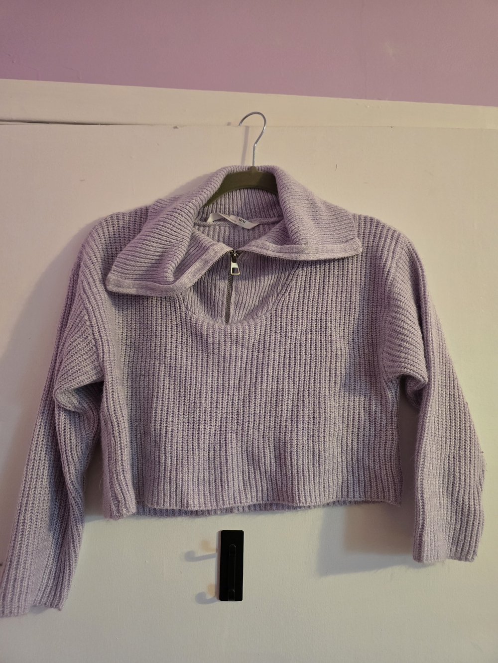 Cropped Lavender Zip-Front Knit Sweater